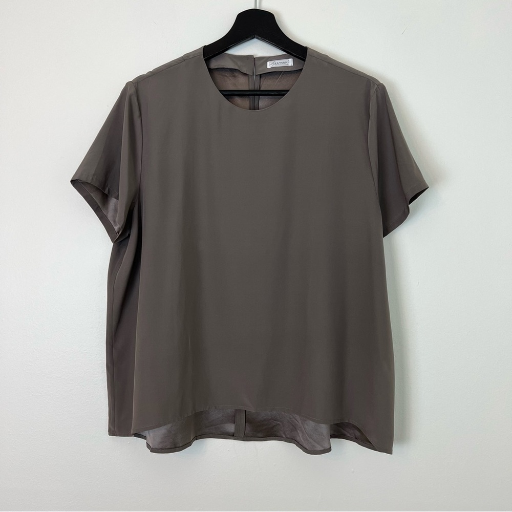 Draped Short Sleeve Blouse - Taupe